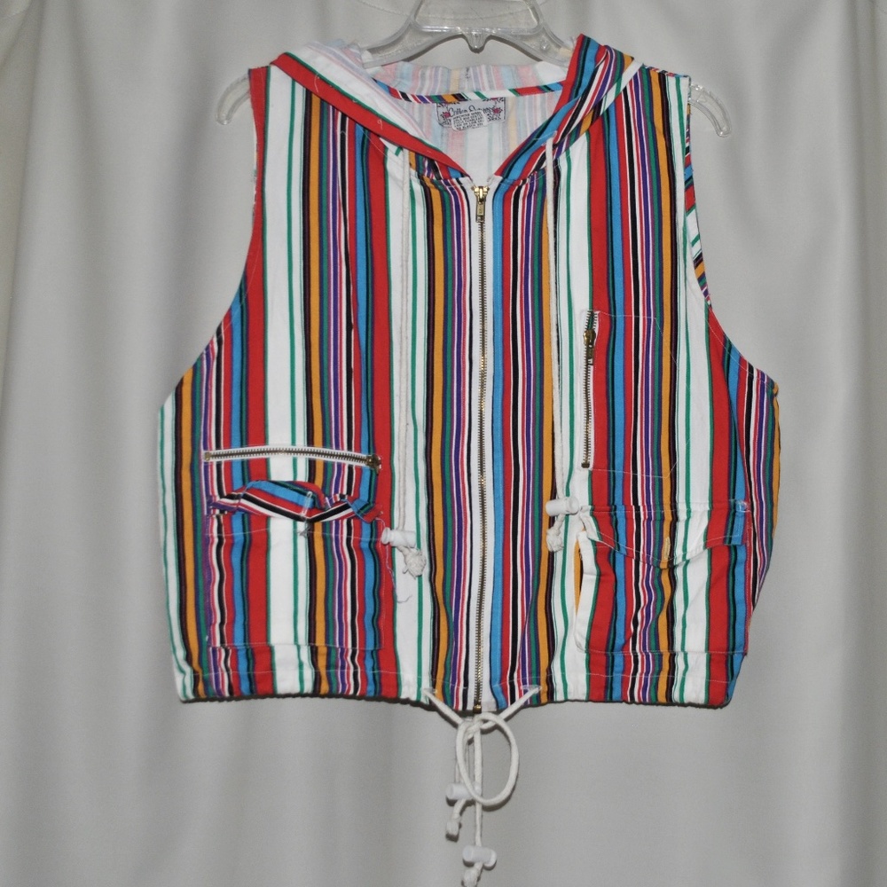 Vintage Multicolor Hooded Zip Up Vest